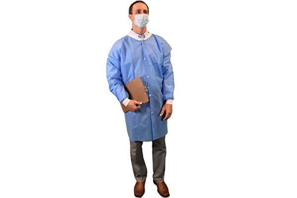 Keystone SMS lab coat, no pockets, knit wrists, snap front, single collar